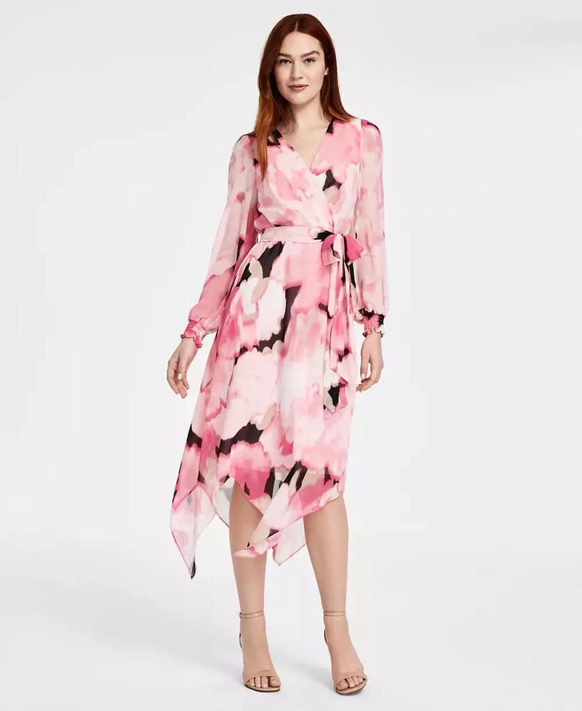 Anne Klein Women's Printed Smocked-Cuff Midi Dress 1