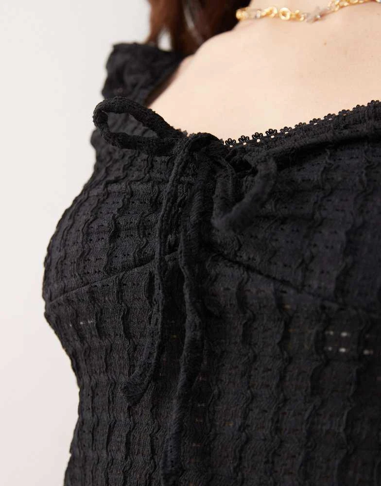 Reclaimed Vintage Reclaimed Vintage textured jersey milkmaid top in black 3