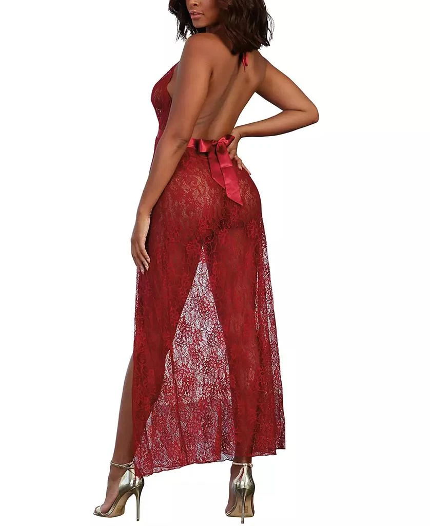 Dreamgirl Women's Lace Halter Lingerie Gown with Scalloped-Edge Trim 2