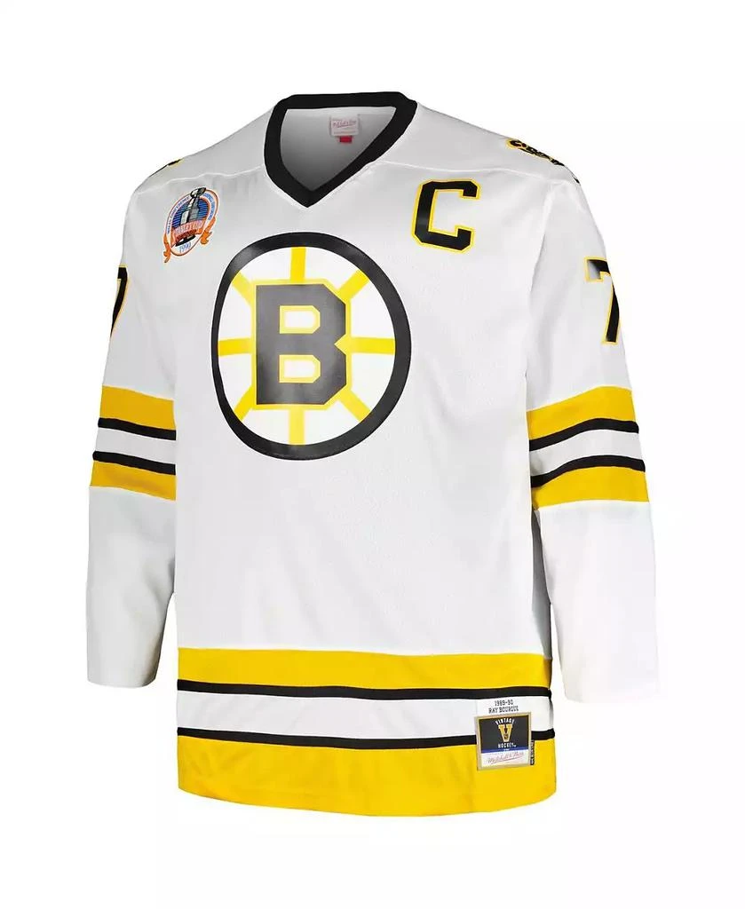Mitchell & Ness Men's Ray Bourque White Boston Bruins Big and Tall Captain Patch Blue Line Player Jersey 3
