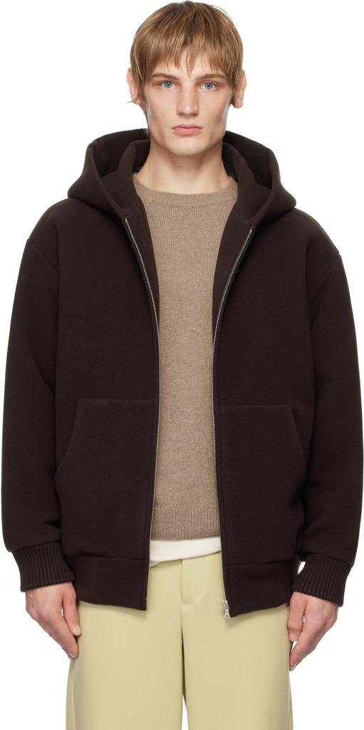 Brown Double Cloth Heavy Pile Zip Hoodie – On Sale Now with Up to