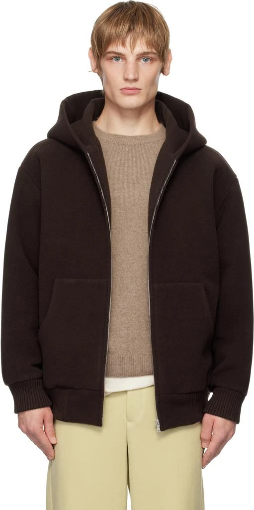 Brown Double Cloth Heavy Pile Zip Hoodie – On Sale Now with Up to