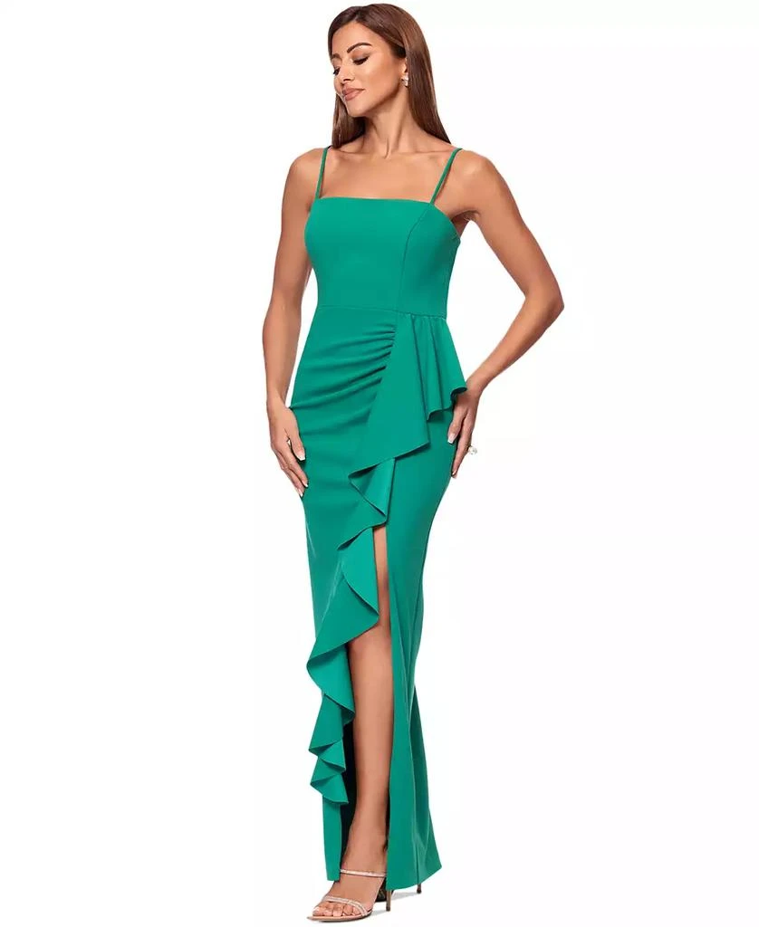 XSCAPE Women's Ruffled Side-Slit Scuba Crepe Gown 2