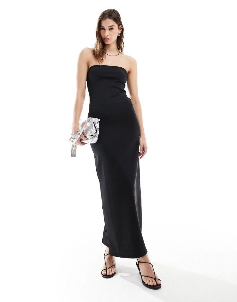 Weekday Weekday Tania scuba bandeau tube maxi dress in black 1