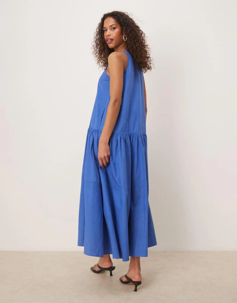Ghospell Ghospell tiered midi dress with contrast bow in blue 3