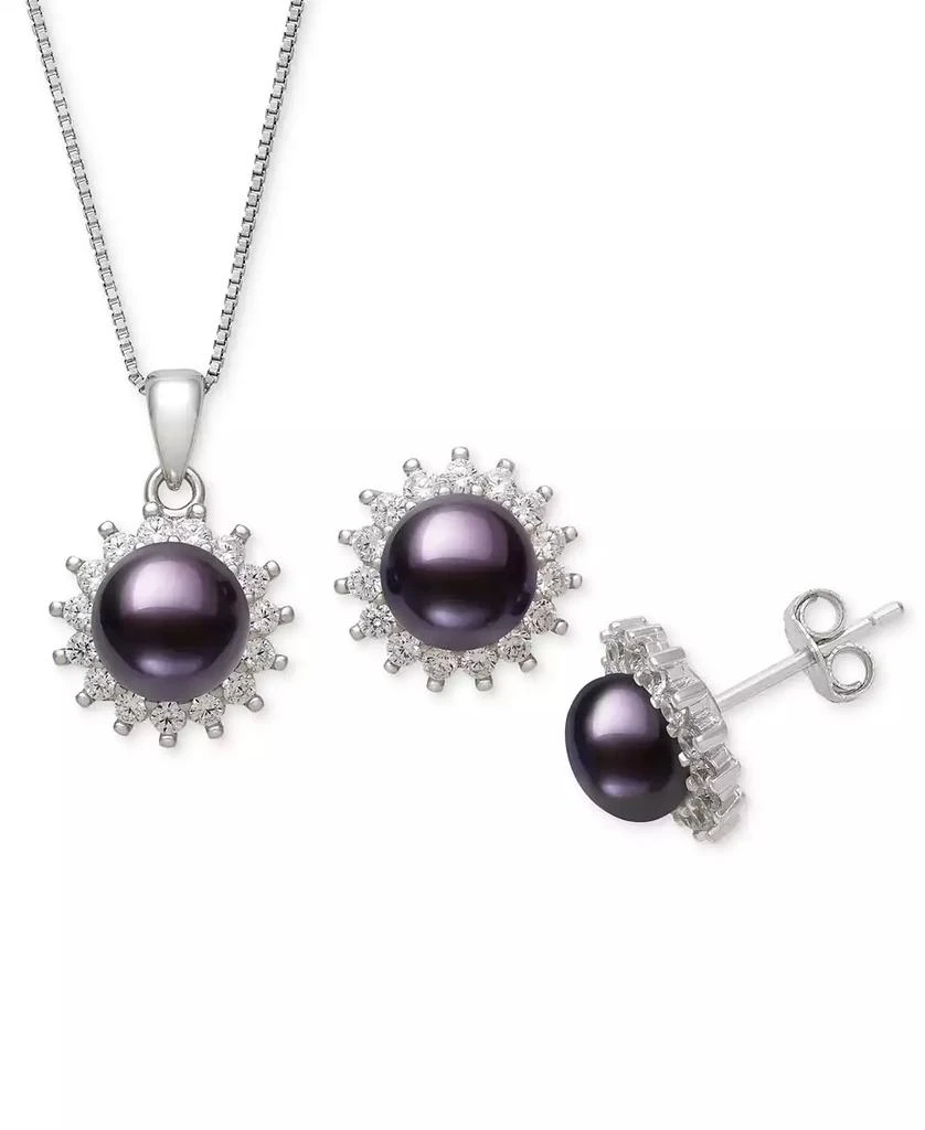 Belle de Mer Dyed Black Peacock Cultured Freshwater Pearl (6-7mm) & Lab-Created Sapphire (1-3/4 ct. t.w.) Pendant Necklace & Stud Earrings Set in Sterling Silver (also in Blush Pink) 4