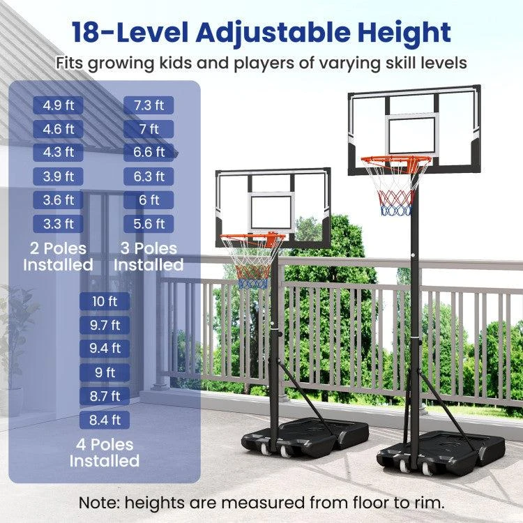 Hivvago 3.3-10 Feet Portable Basketball Hoop Adjustable with Base and Wheels 6