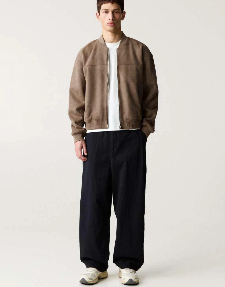 Pull&Bear Pull&Bear faux suede bomber jacket in sand 2
