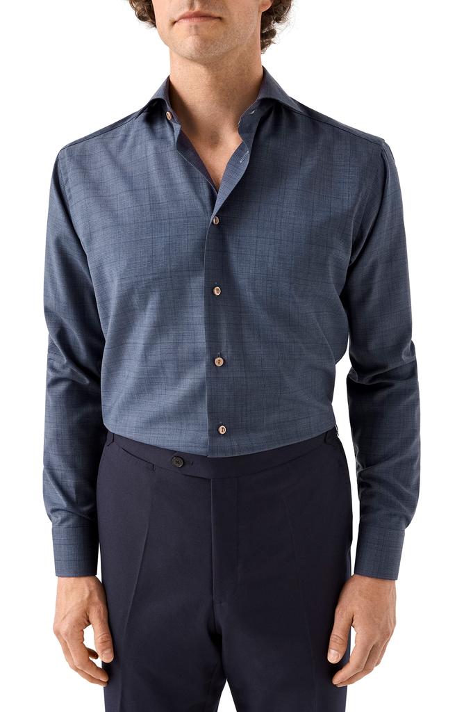 Eton Slim Fit Glen Plaid Wool Dress Shirt