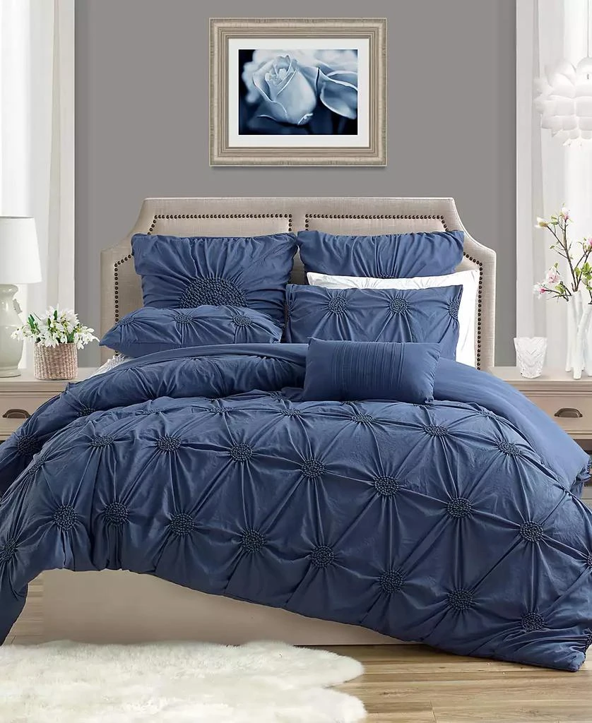 Macy's Cathay Home Inc. Charming Ruched Rosette Duvet Cover Set 6