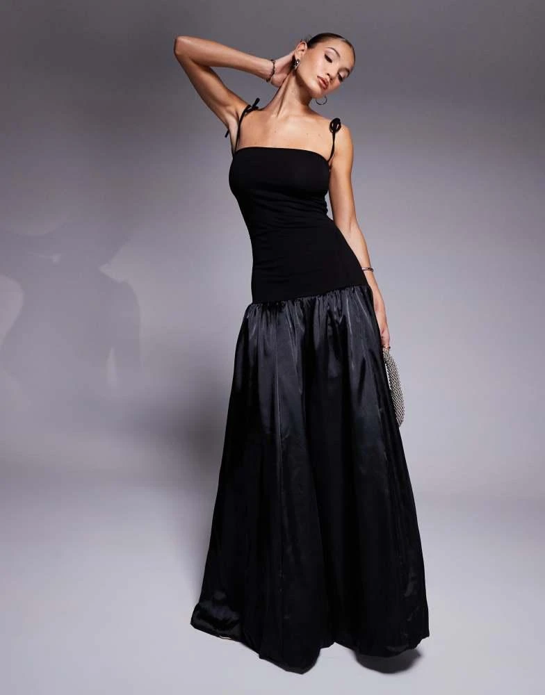 Amy Lynn Amy Lynn Alexa satin shoulder tie maxi dress in black 1