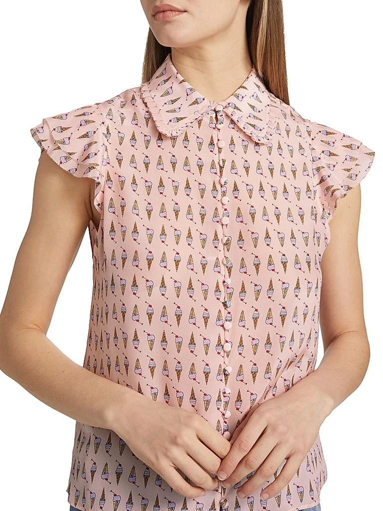 Alice + Olivia Martel Ice Cream-Print Silk Blouse 6
