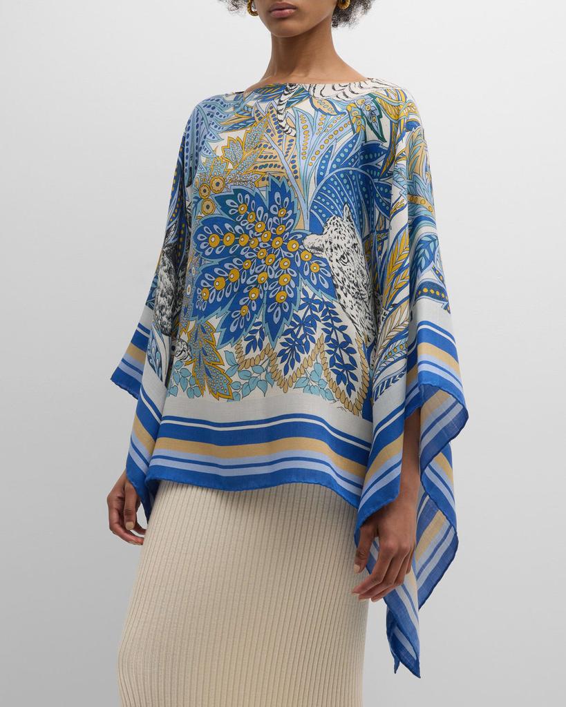Rani Arabella Amazonia Cobalt Print Cashmere-Blend Poncho