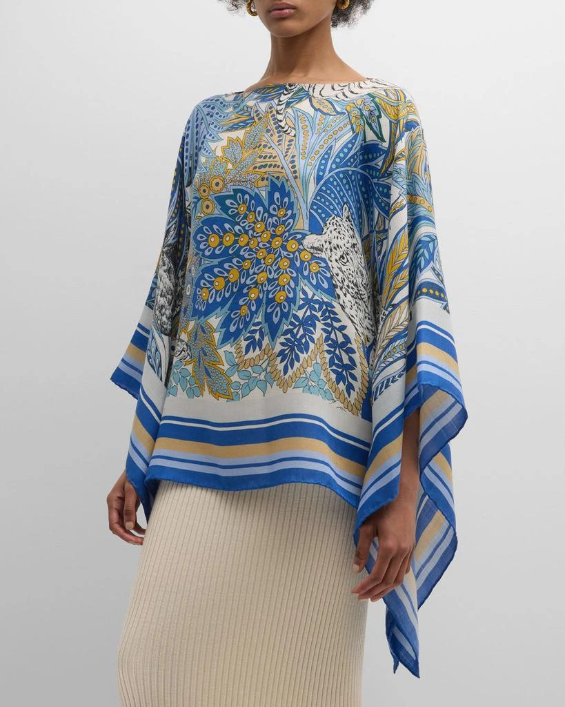 Rani Arabella Amazonia Cobalt Print Cashmere-Blend Poncho 2