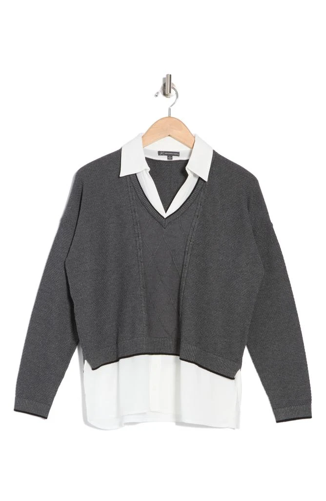 Adrianna Papell Twofer Collared Pullover Sweater 3