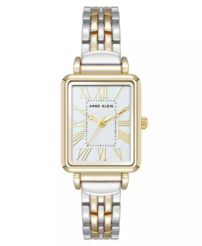 Anne Klein Women's Quartz Rectangular Roman Numeral Two-Tone Metal Alloy and Light Blue Dial Watch 1