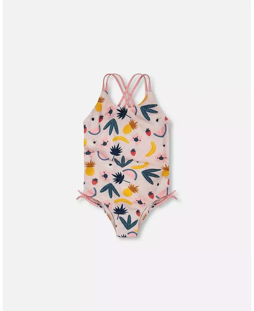 Deux par Deux Girls One-Piece Swimsuit Pink Printed Fruits