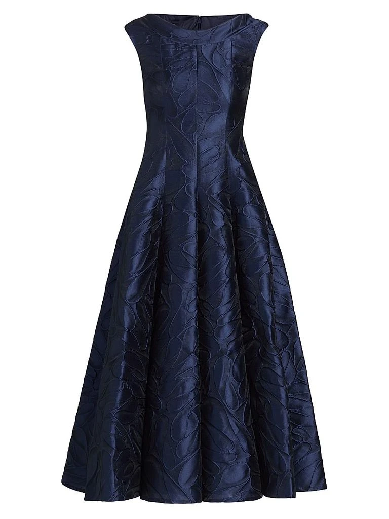 talbot runhof azalea floral jacquard midi cocktail dress TALBOTS Black Gold Metallic Floral Jacquard Fit & Flare Belted Midi Dress 8P = M