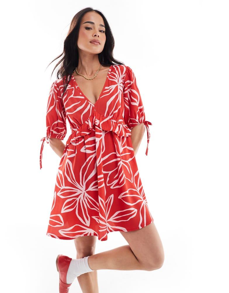 Wednesday's Girl Wednesday's Girl bold bloom mini smock dress in red