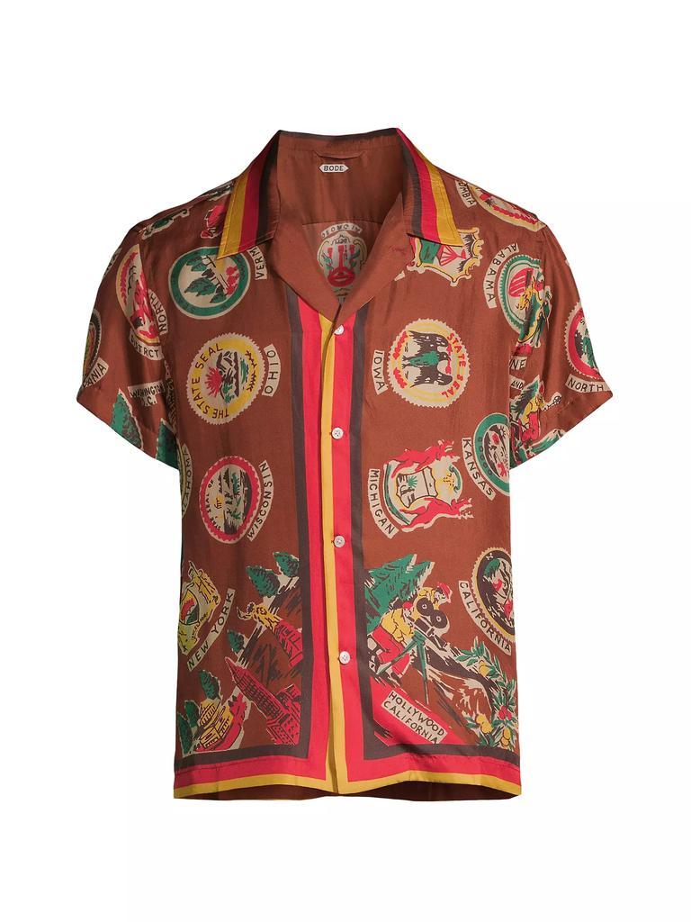 Bode State Seal Graphic Silk Camp Shirt