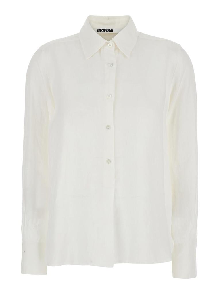 MAURO GRIFONI White Shirt With Classic Collar In Linen Woman