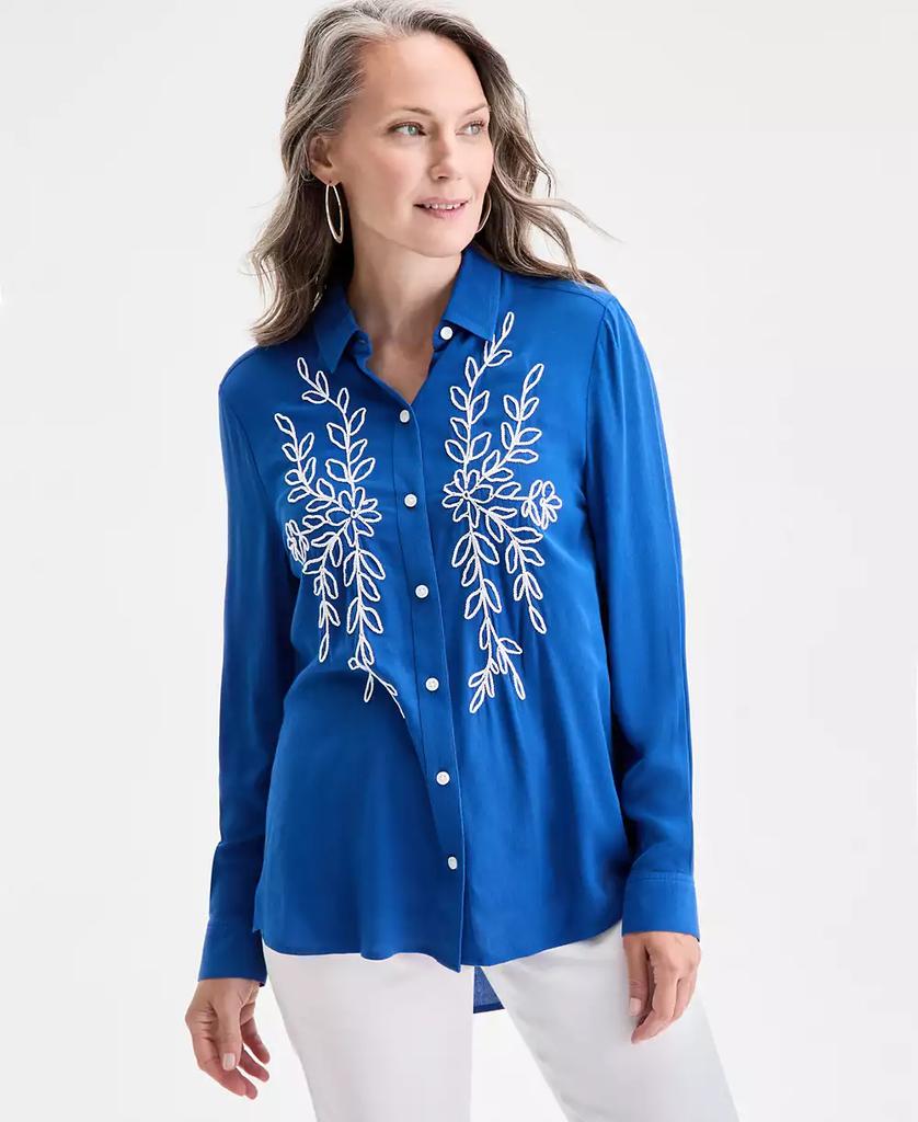Style & Co Women's Embroidered Perfect Shirt, Exclusively at Macy's