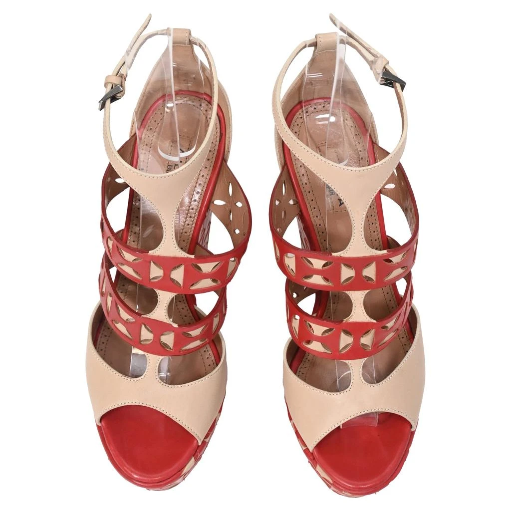Alaïa Laser Cut Wedges in Red Leather 5