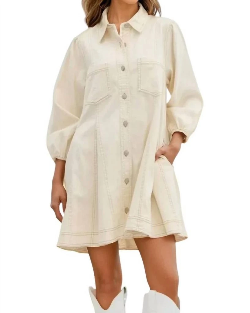 Shop Rebeccah Denim Collared A-Line Mini Dress In Beige on Sale at  BeyondStyle  Get 17% Off Rebeccah Denim Collared A-Line Mini Dress In  Beige with Limited-Time Flash Deals, Exclusive Discounts, and