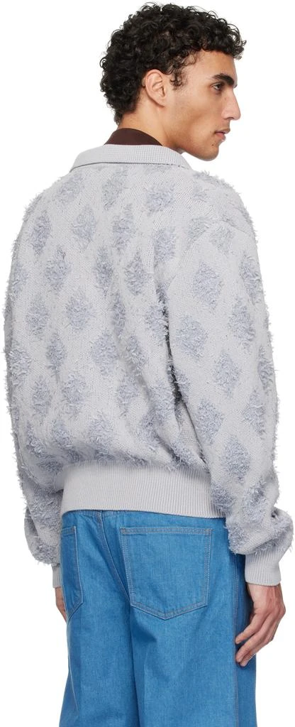 Recto Gray Fringe Jacquard Knit Cardigan 3