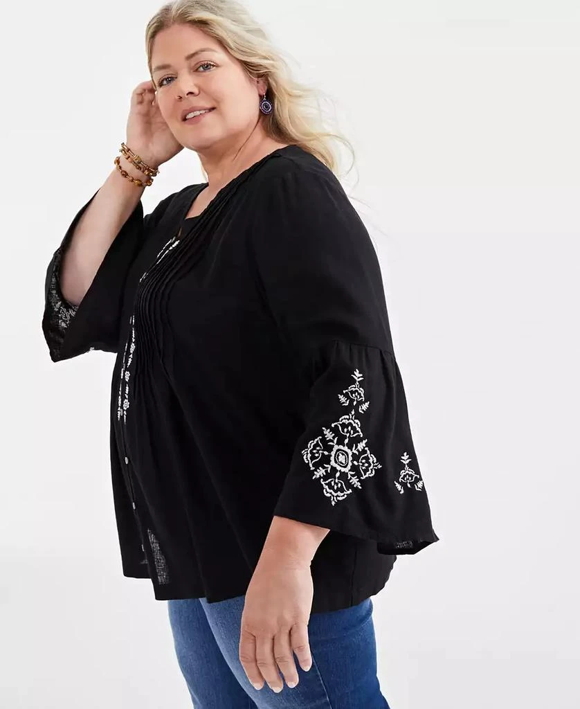 Style & Co Plus Size Embroidered Pintuck Blouse, Created for Macy's 3