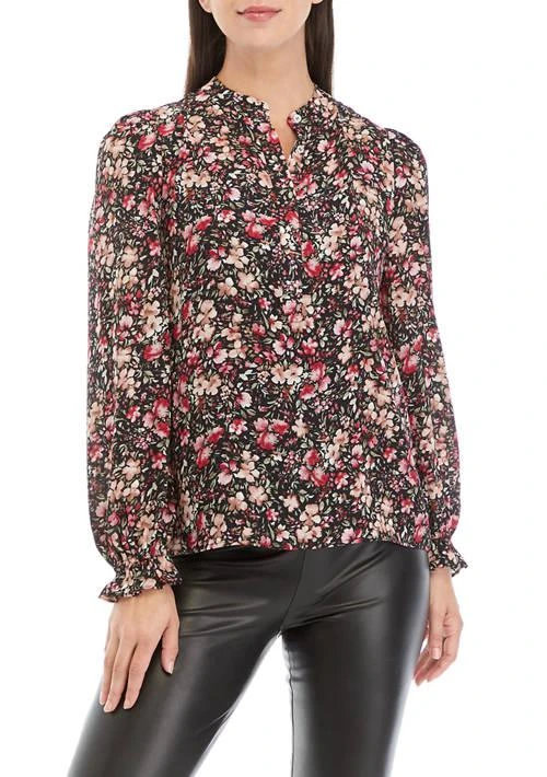 Grace Elements Elements Womens Blouson Sleeve Floral Top 1