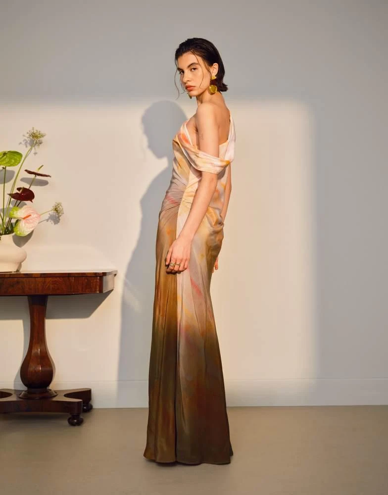 open lace back dress Mia Blooms | Ombre Flowy High Neck Maxi Dress