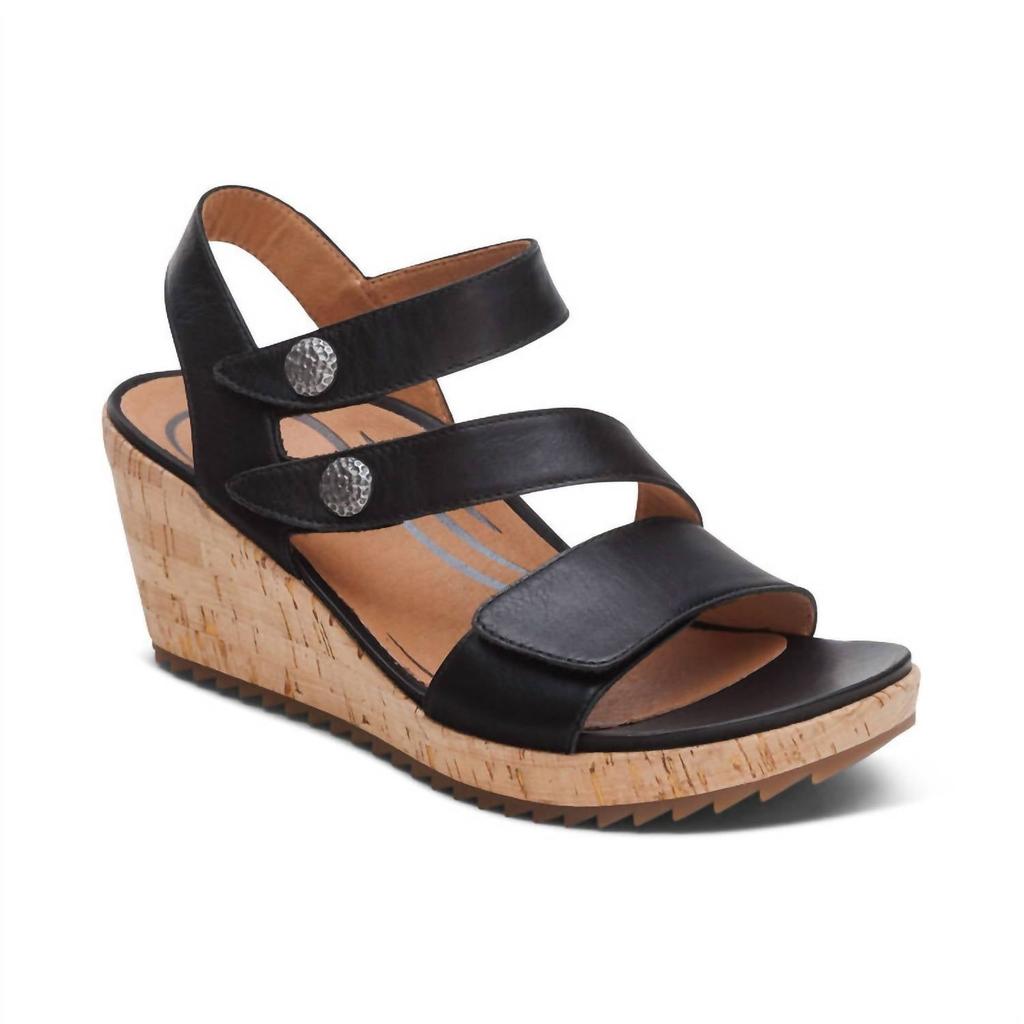 Aetrex Women's Madelyn Quarter Strap Wedge In Black