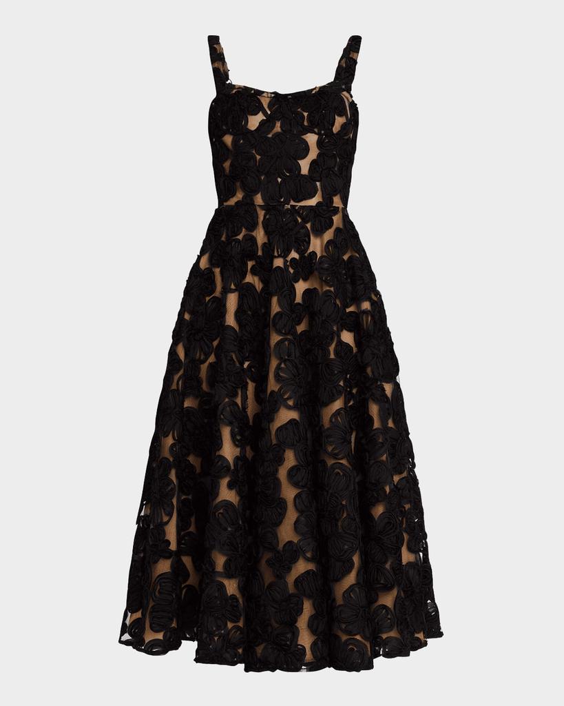 BRONX AND BANCO Sabrina A-Line Floral Applique Midi Dress