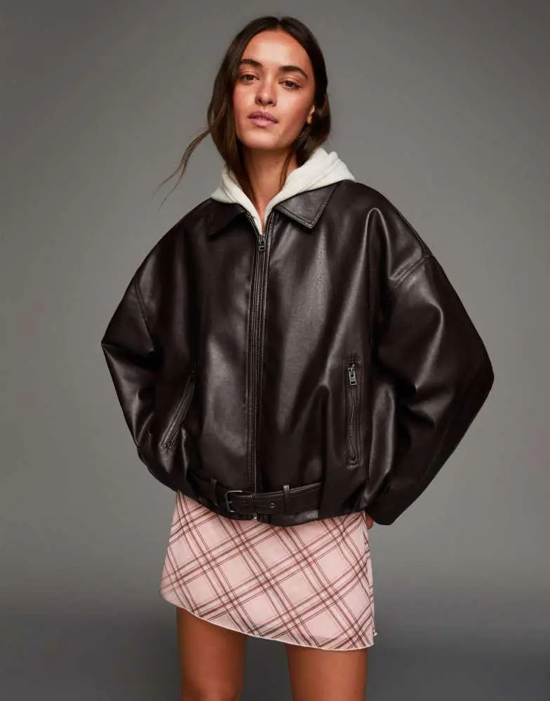 leather jacket bershka black fur jacket
