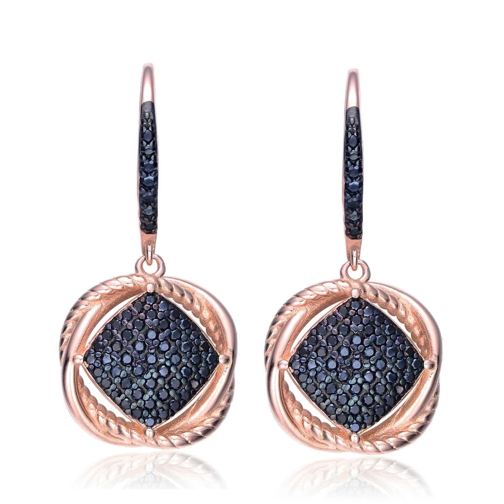 Genevive Sterling Silver 18k Rose Gold and Black Plated with Colored Cubic Zirconia Dangling Earrings 1
