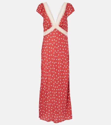 Rixo Iggy polka-dot lace-trimmed satin midi dress 1