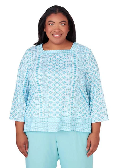 Dunner Plus Size Hyannisport Geo Border Top – On Sale Now with Up