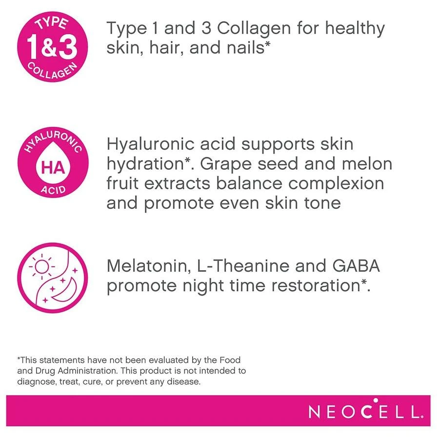 NeoCell Overnighter Collagen Powder with Hyaluronic Acid, Vitamin C, GABA and Melatonin Blueberry Pomegranate 7