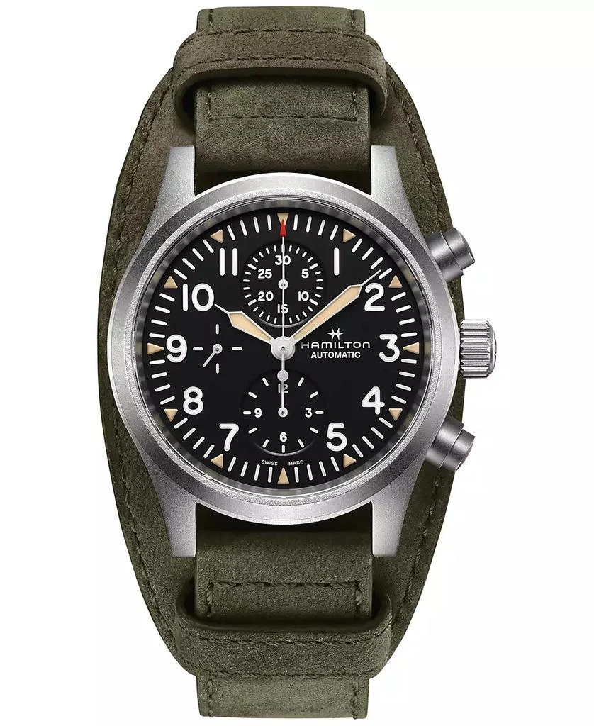 Hamilton Men's Khaki Field Automatic Chronograph Green Leather Strap Watch 44mm 1
