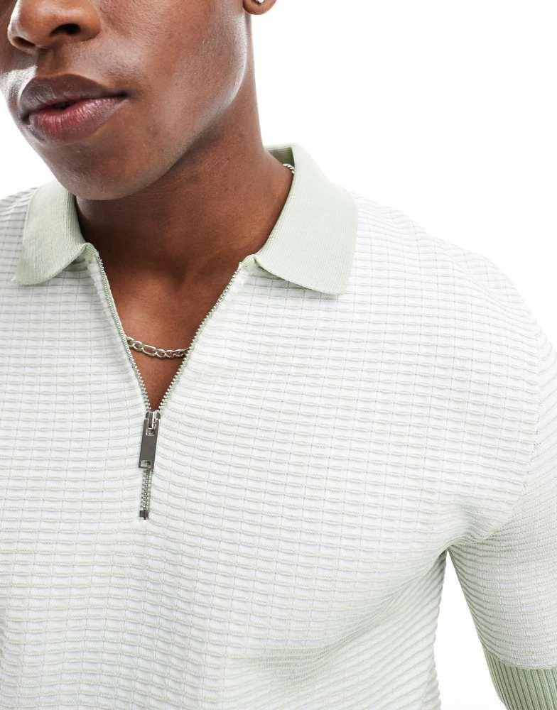 River Island River Island muscle fit zip polo in white and green 4