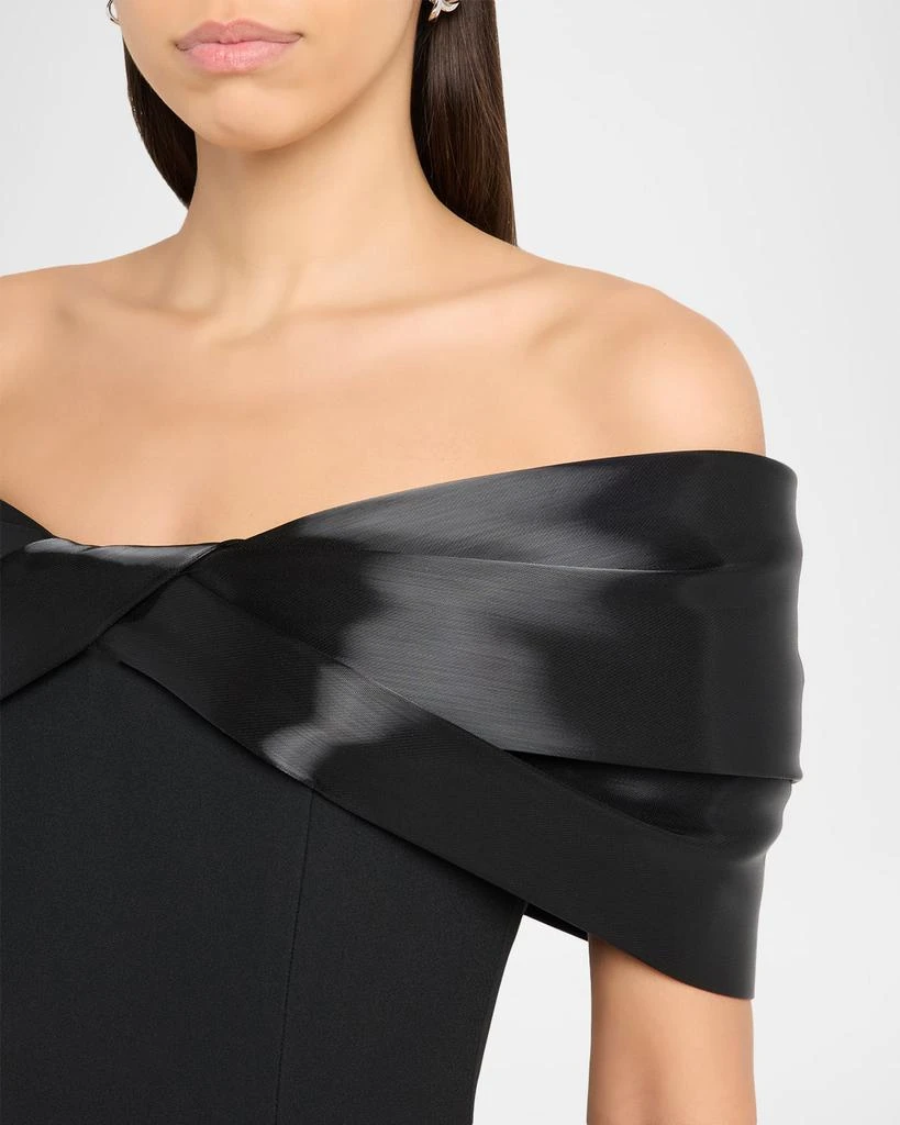 Pamella Roland Liquid Satin Off-The-Shoulder Crepe Gown 5