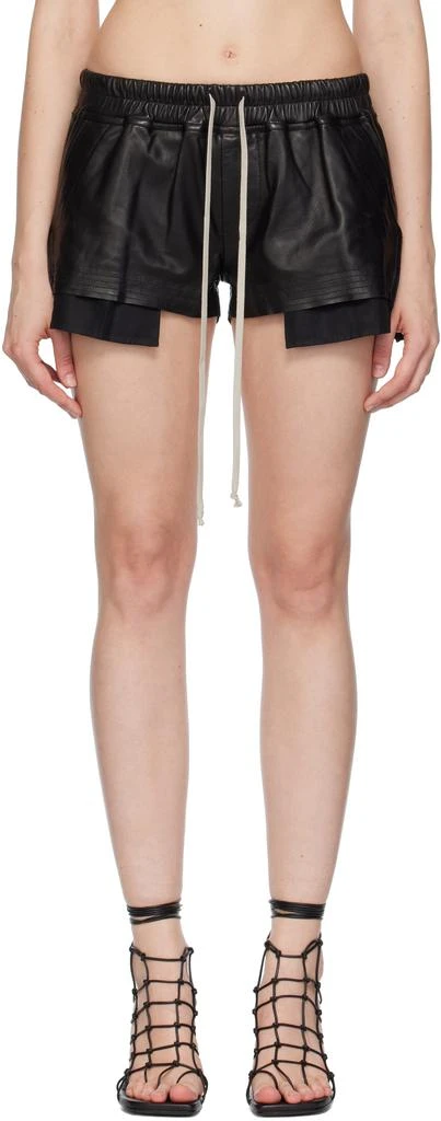 Rick Owens Black Concordians Fog Boxers Leather Shorts 1