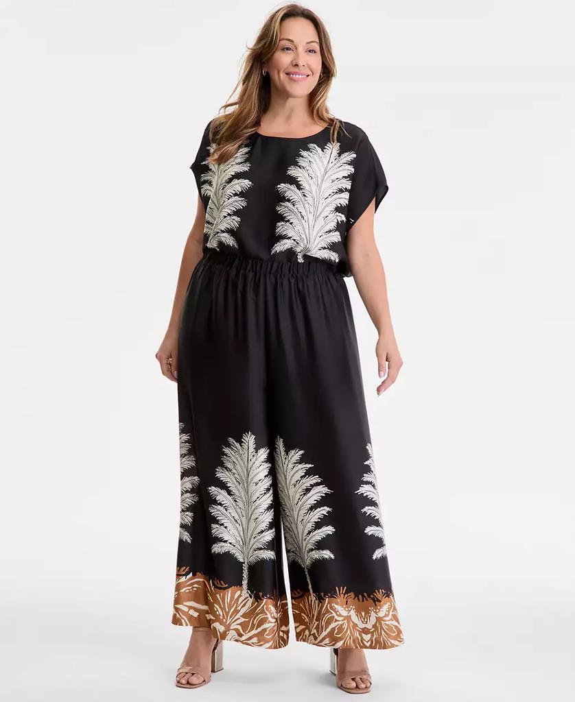 Vince Camuto Plus Size Printed Pull-On Wide-Leg Pants