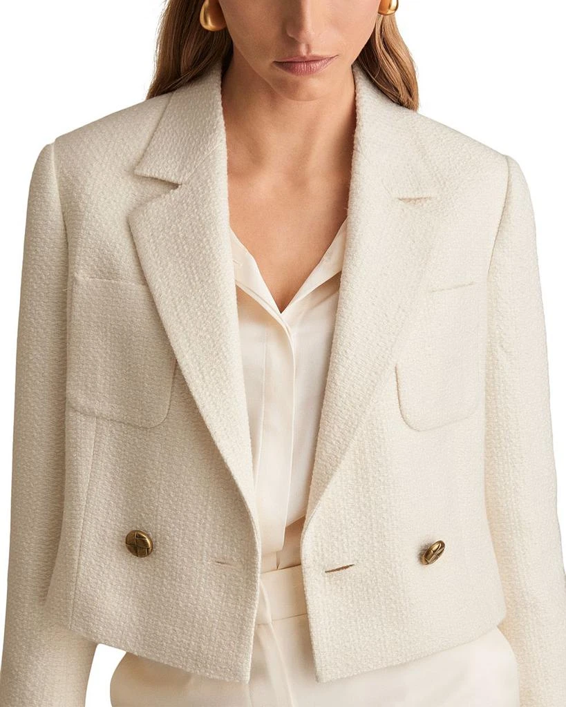 REISS Mia Cropped Double Breasted Textured Blazer White 4