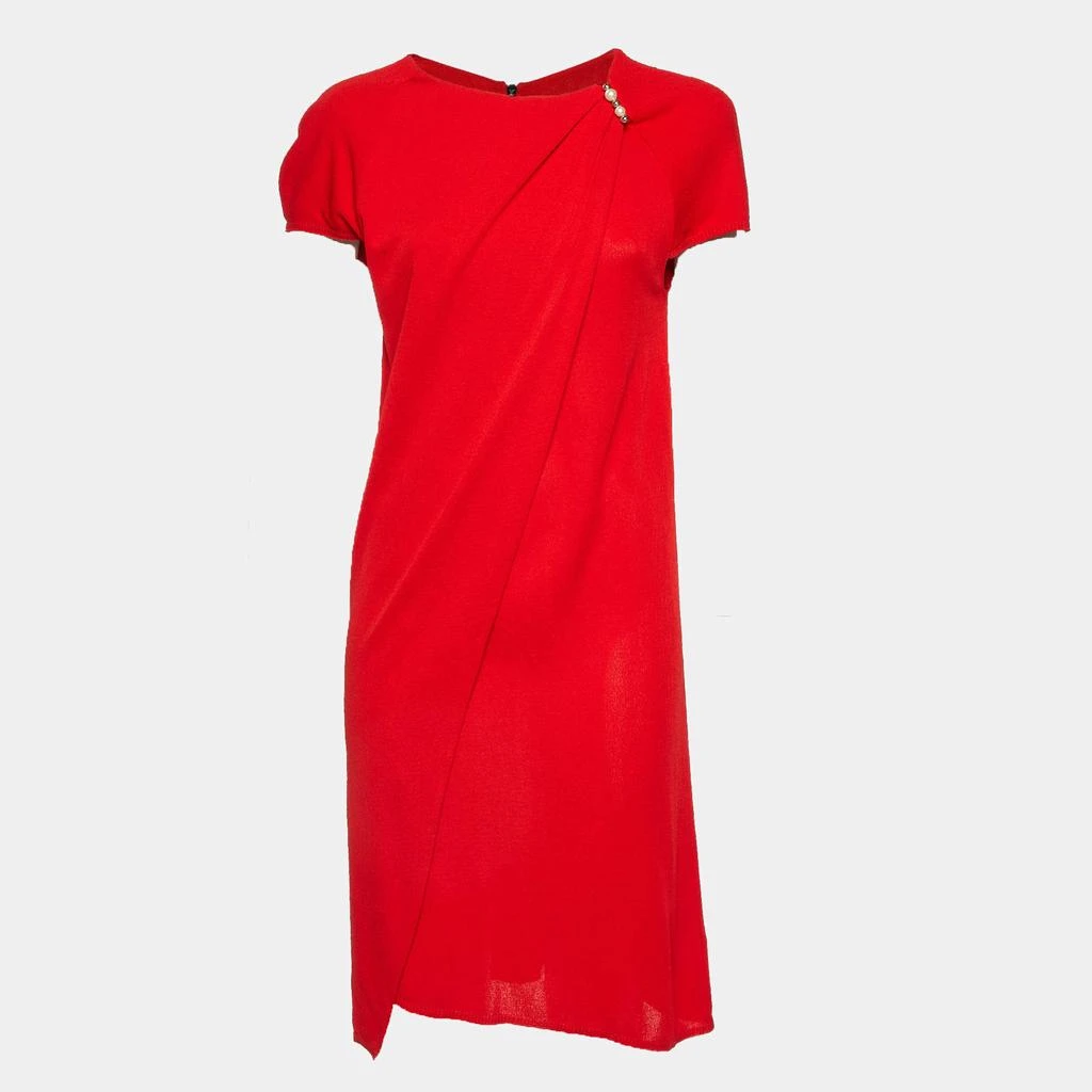 Louis Vuitton Louis Vuitton Red Crepe Brooch Detail Short Dress M 1