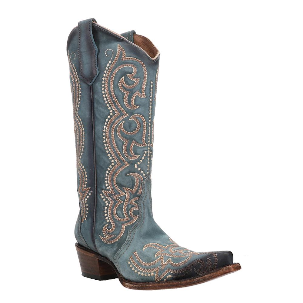 Corral Boots LD Blue Jean Embroidered Snip Toe Cowboy Boots