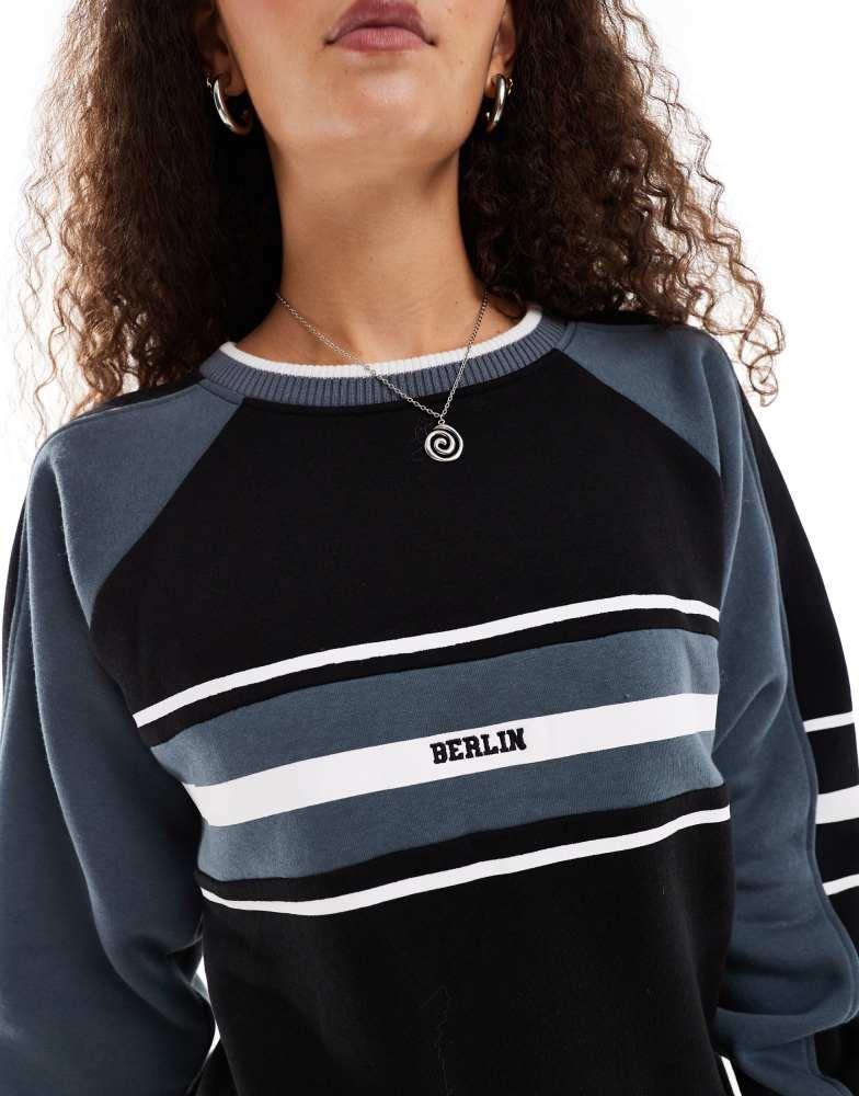 Daisy Street Daisy Street retro baggy sweatshirt in black and grey