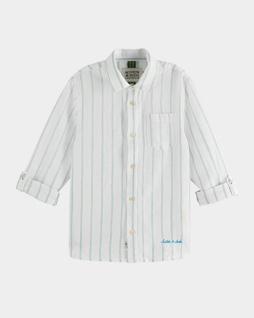 Scotch & Soda Boy's Yarn-Dyed Cotton Linen Button-Front Shirt, Size 4-12 1