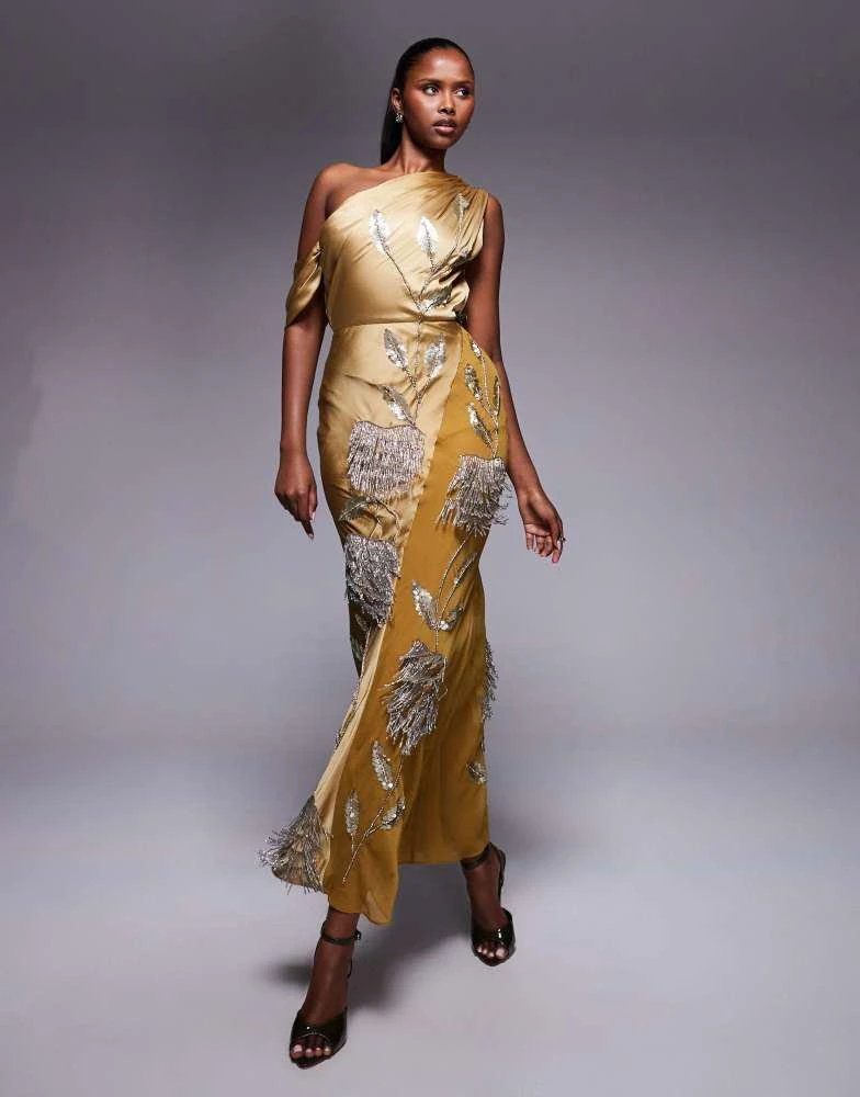 Gold Asos Floral Embellished Dress ASOS ASOS DESIGN Floral